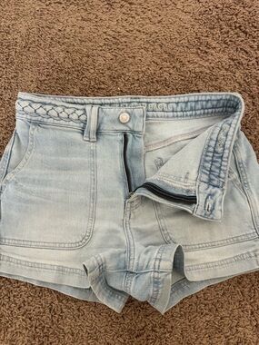 American Eagle Outfitters Light Blue Braided Waist Denim Shorts